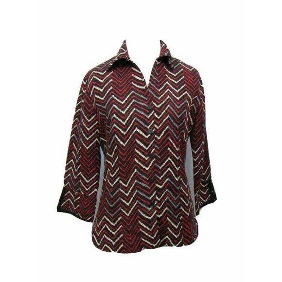 SilkLand Jackets & Blazers - SilkLand Black Red Chevron Pattern Light Jacket S